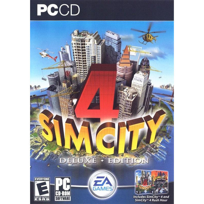 SimCity 4 Deluxe Edition game cover with cityscape and EA Games logo