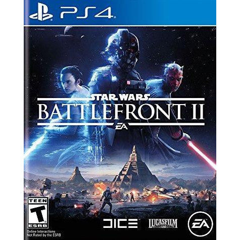 Star Wars Battlefront II game cover for PS4 with characters and landscape.