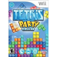 Tetris Party Deluxe game box for Wii with colorful Tetris blocks on a blue background
