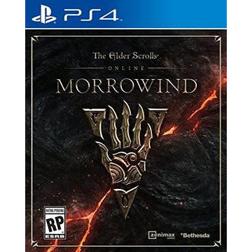 Game box for 'The Elder Scrolls Online: Morrowind' on PS4 with Bethesda logo.