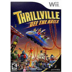 Box art for 'Thrillville: Off the Rails' on Wii with colorful design and text.