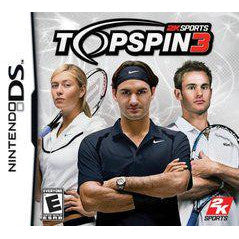 TopSpin 3 video game cover for Nintendo DS featuring tennis players