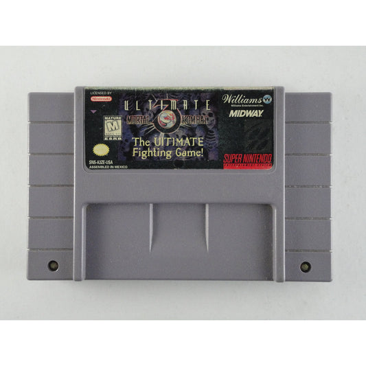 Super Nintendo Entertainment System game cartridge with 'Ultimate Fighting Game' branding on a white background