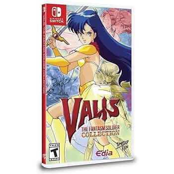 Video game case for 'Valis: The Fantasm Soldier Collection' on Nintendo Switch with colorful artwork.