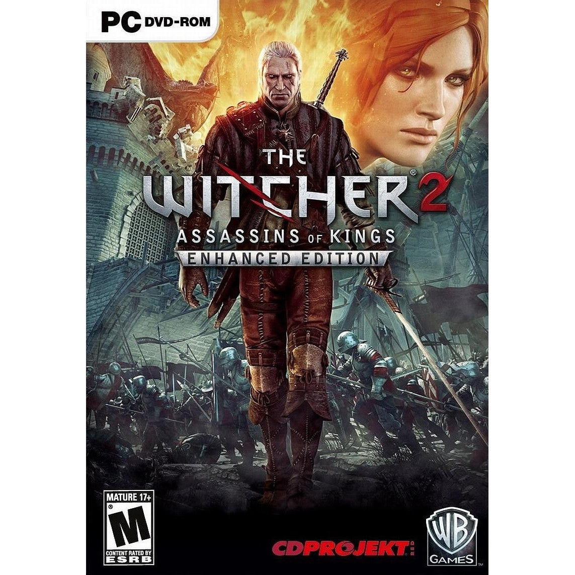 Cover of 'The Witcher 2: Assassins of Kings Enhanced Edition' with characters and battle scene.