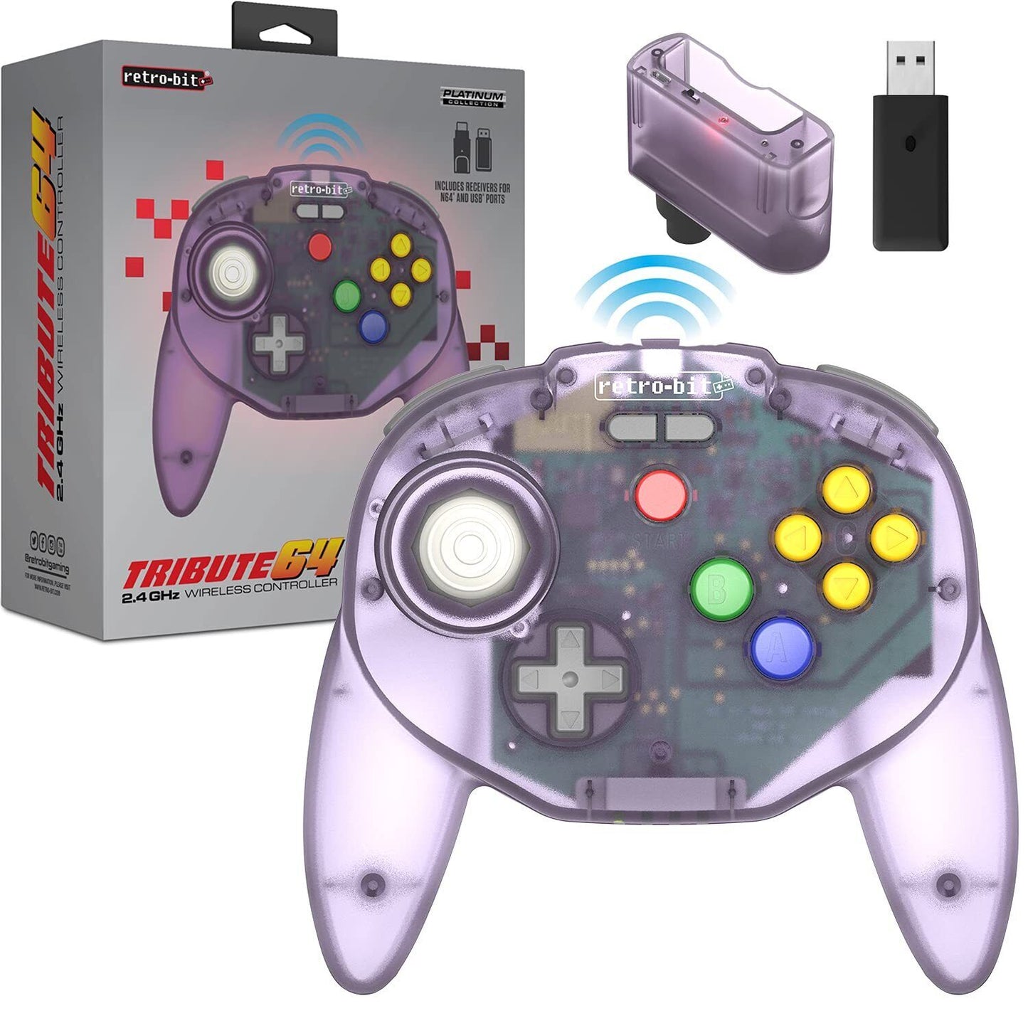 Retro-Bit Tribute 64 2.4 Ghz Wireless Controller for Nintendo N64 - Atomic Purple