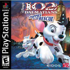 PlayStation game cover for '102 Dalmatians: Puppies to the Rescue' featuring animated dogs.