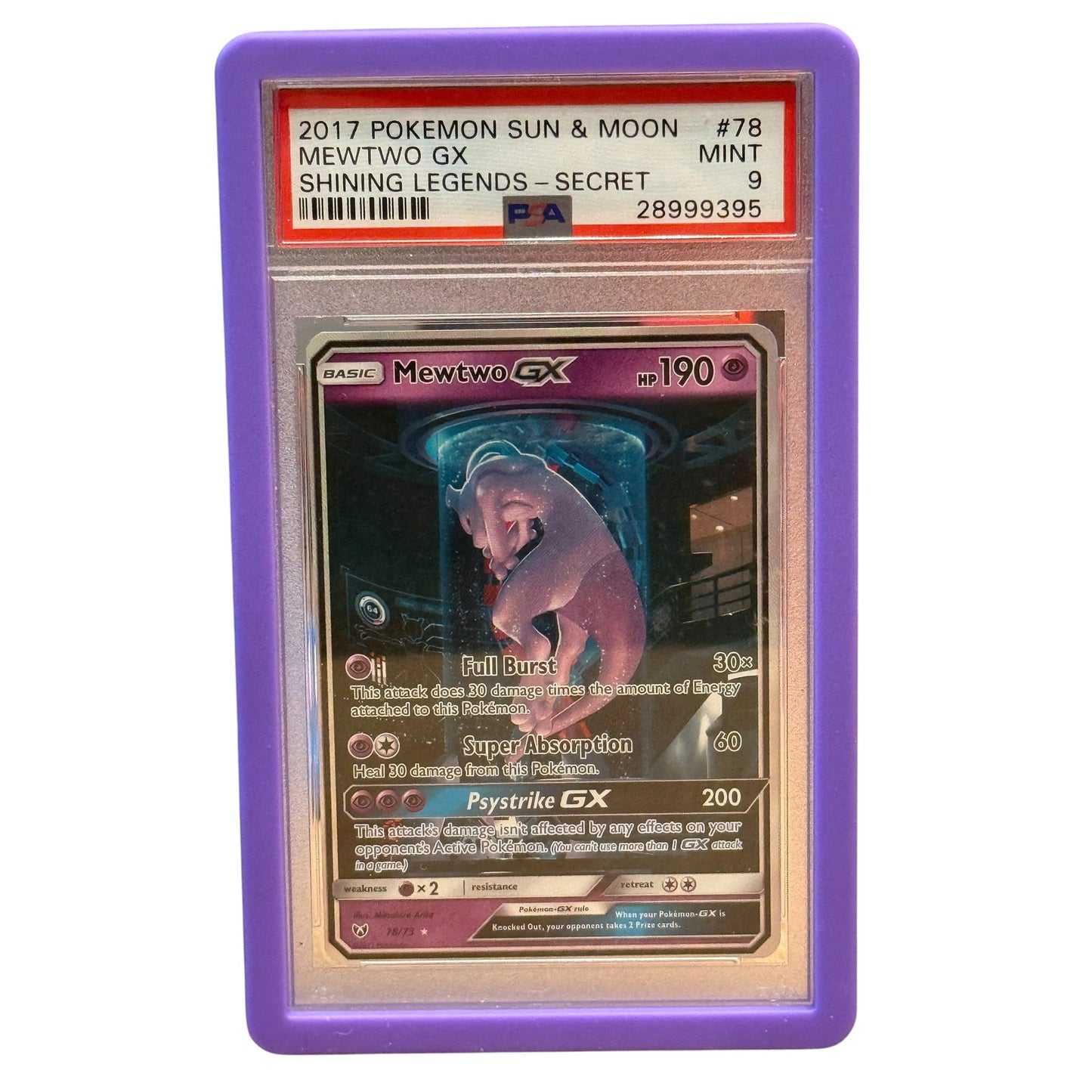 2017 Pokémon Shining Legends Mewtwo GX Secret Rare #78 PSA 9