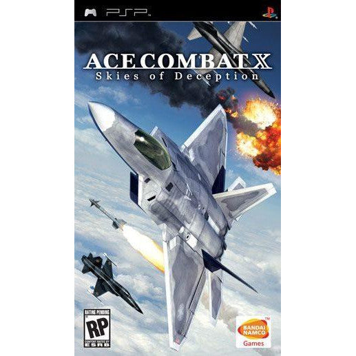 Game case for 'Ace Combat X: Skies of Deception' with fighter jets and explosions on a blue sky background.