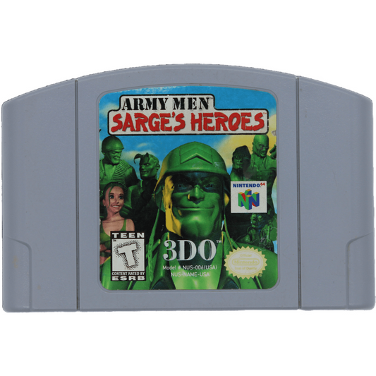 Nintendo 64 game cartridge for 'Army Men: Sarge's Heroes' on a white background
