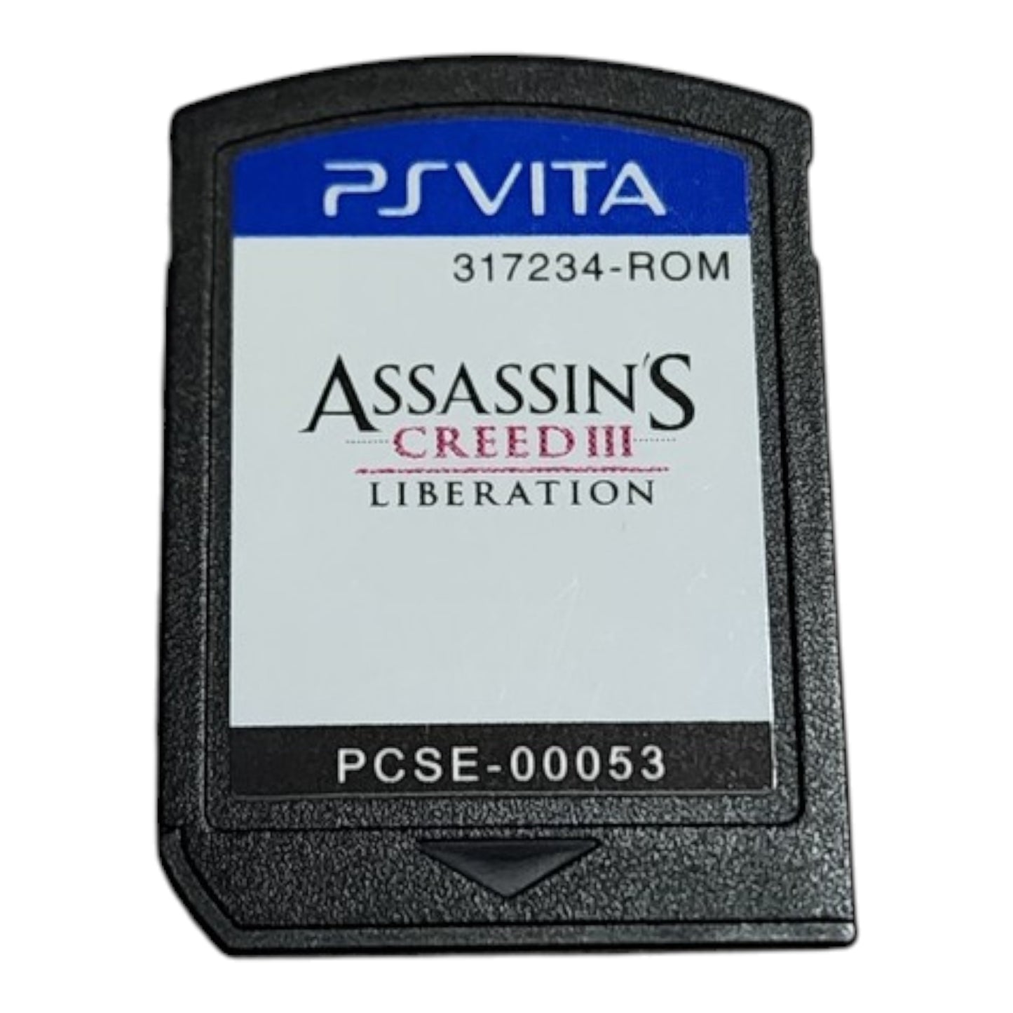 PlayStation Vita game card for 'Assassin's Creed III Liberation' on a white background