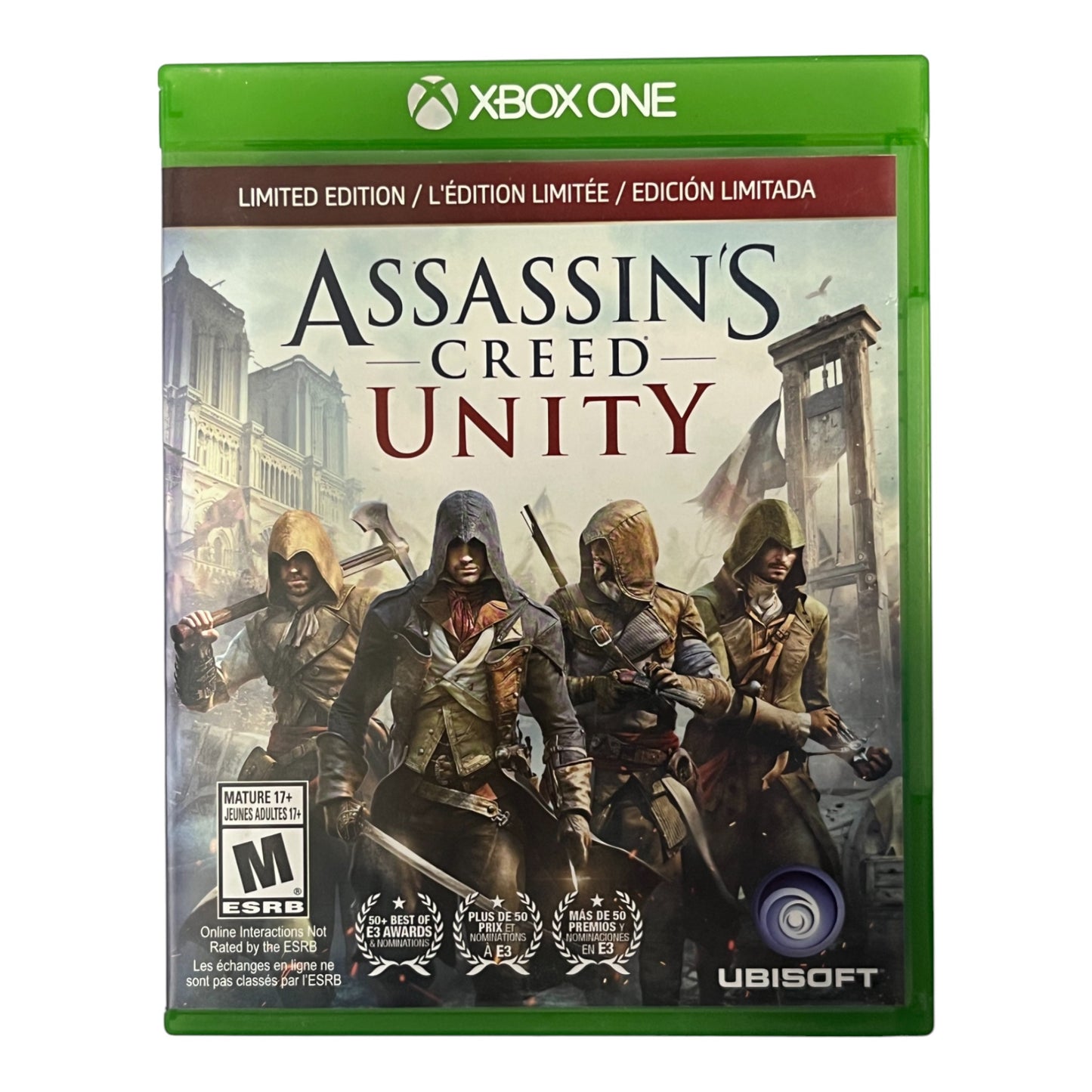 Assassin's Creed Unity game case for Xbox One with characters on the cover