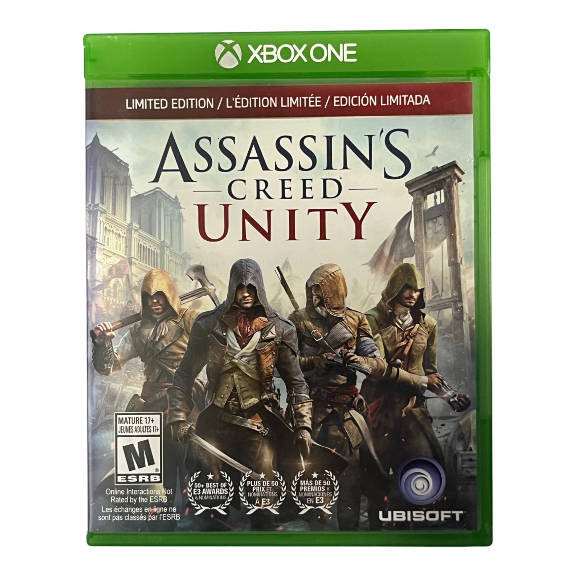 Assassin's Creed Unity game case for Xbox One with characters on the cover