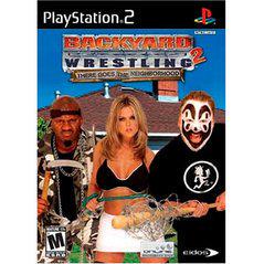 Box cover of 'Backyard Wrestling 2' for PlayStation 2 featuring three characters with a wrestling theme.
