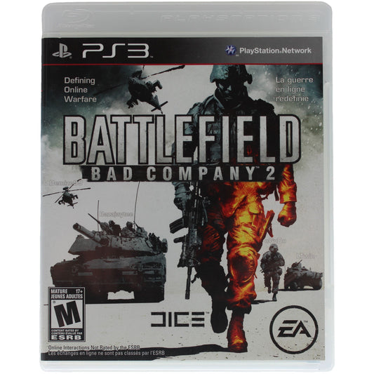 PlayStation 3 game case for 'Battlefield: Bad Company 2' with soldier and military vehicle graphics.