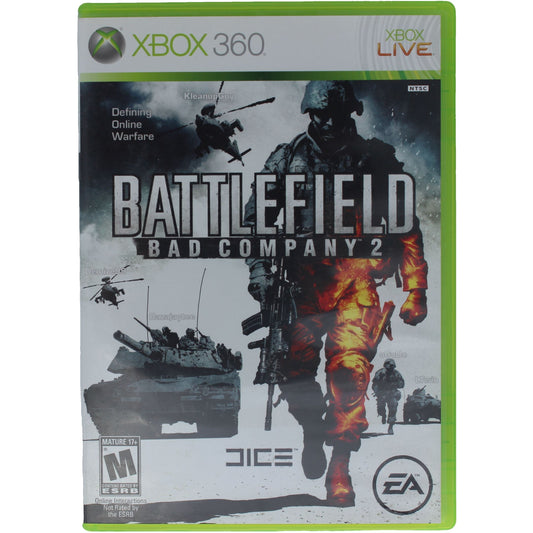 Xbox 360 game case for 'Battlefield: Bad Company 2' with soldier and military graphics.