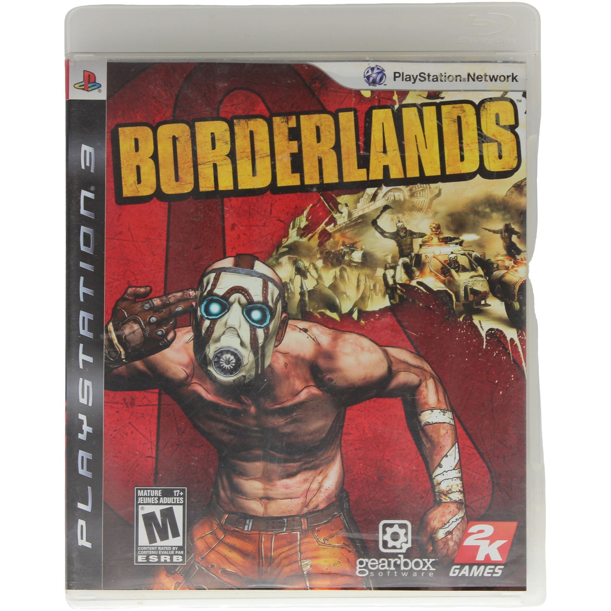 Video game case for 'Borderlands' on PlayStation 3 with a character in a mask and armor.