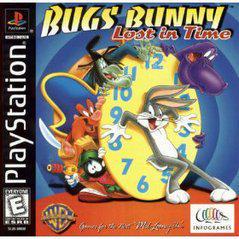 PlayStation game cover for 'Bugs Bunny: Lost in Time' featuring Bugs Bunny and Daffy Duck with a large clock.