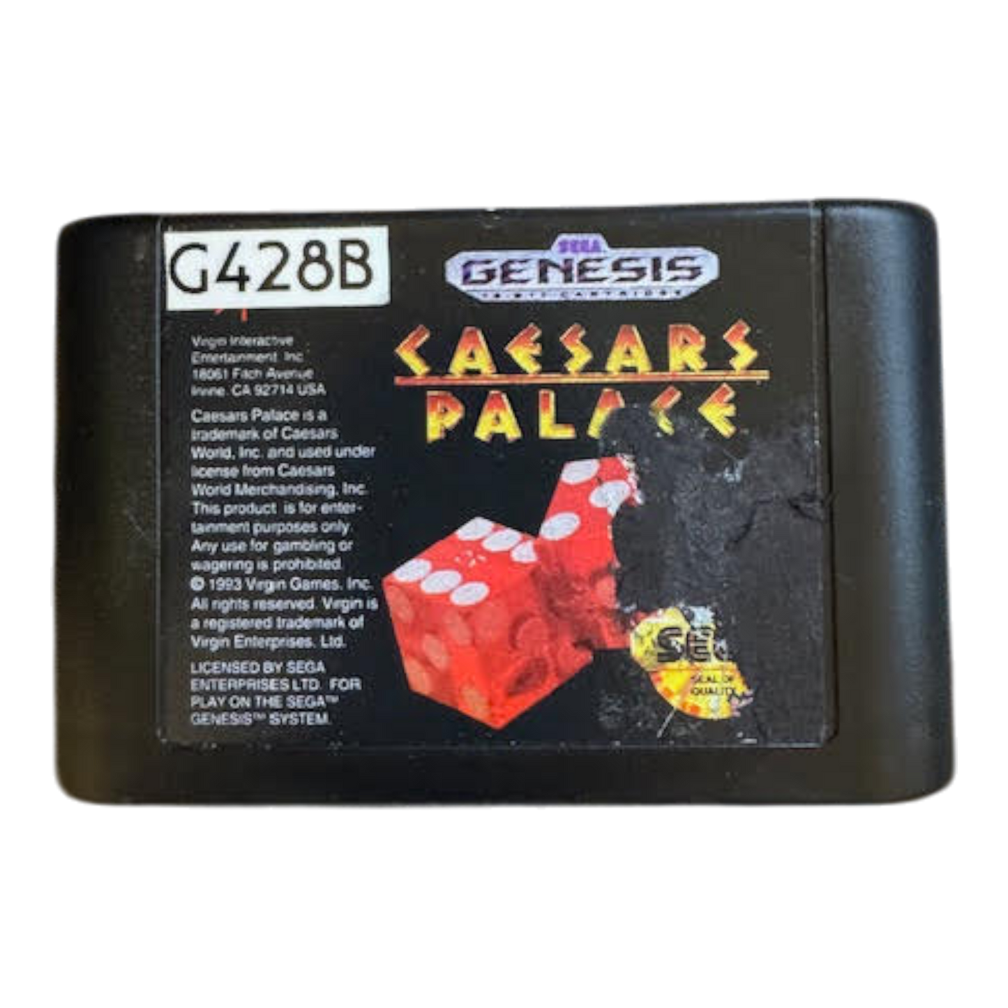 Sega Genesis game cartridge for 'Caesar's Palace' on a white background