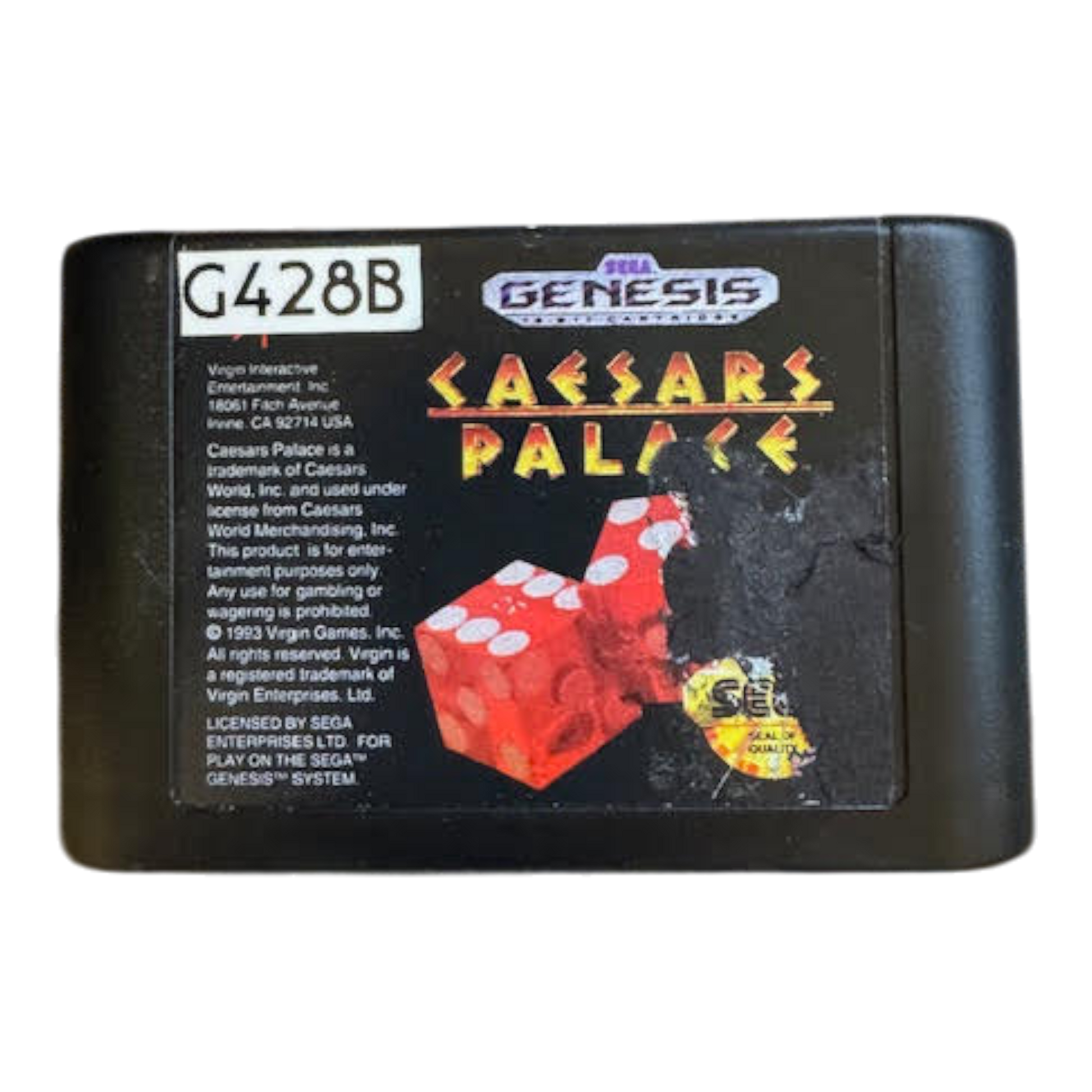 Sega Genesis game cartridge for 'Caesar's Palace' on a white background