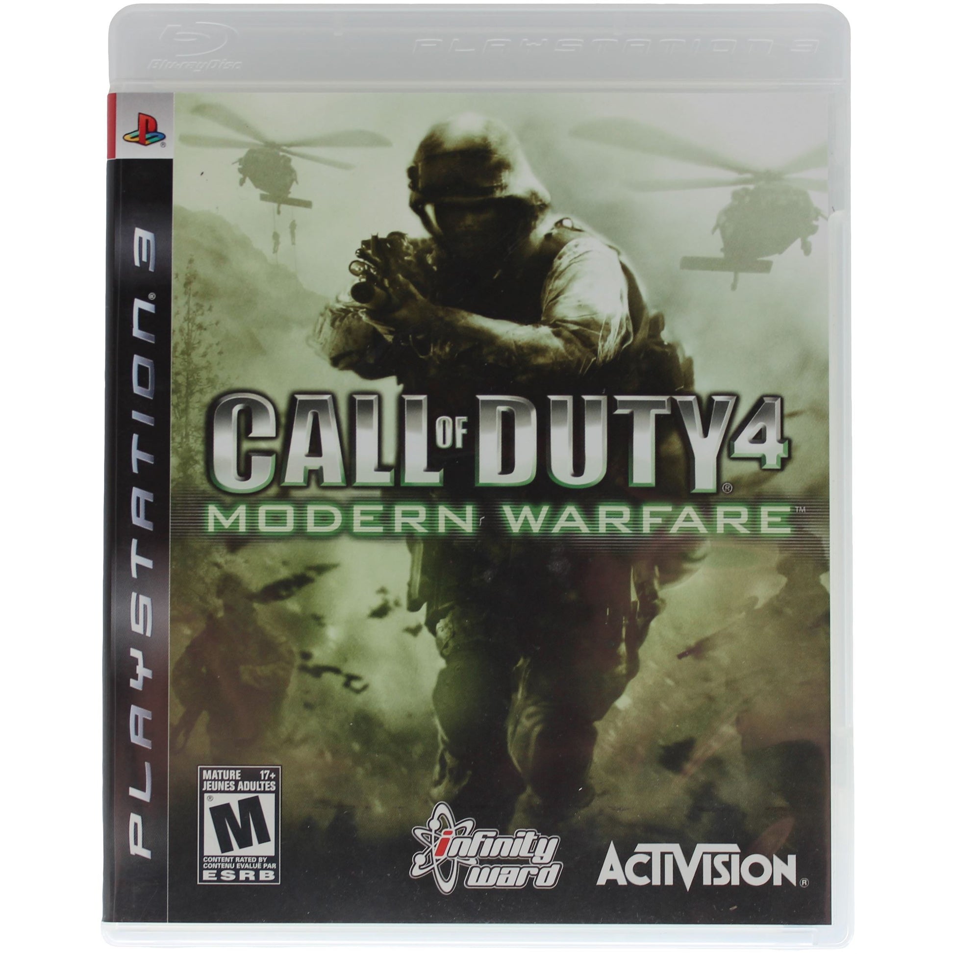 Call of Duty 4 Modern Warfare game case for PlayStation 3 with soldier and helicopter graphics.