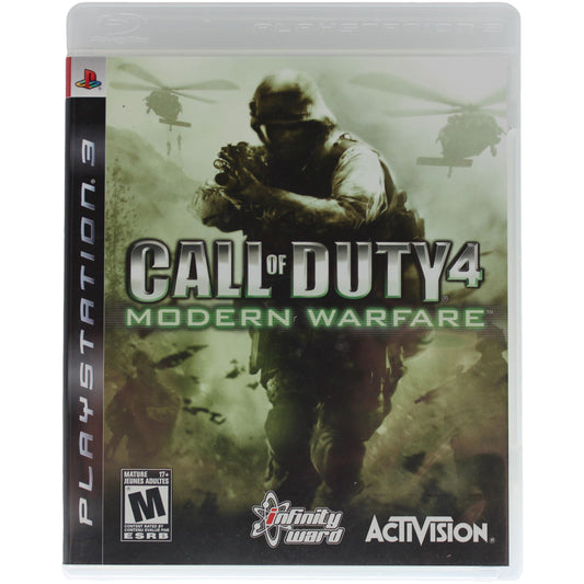 Call of Duty 4 Modern Warfare game case for PlayStation 3 with soldier and helicopter graphics.