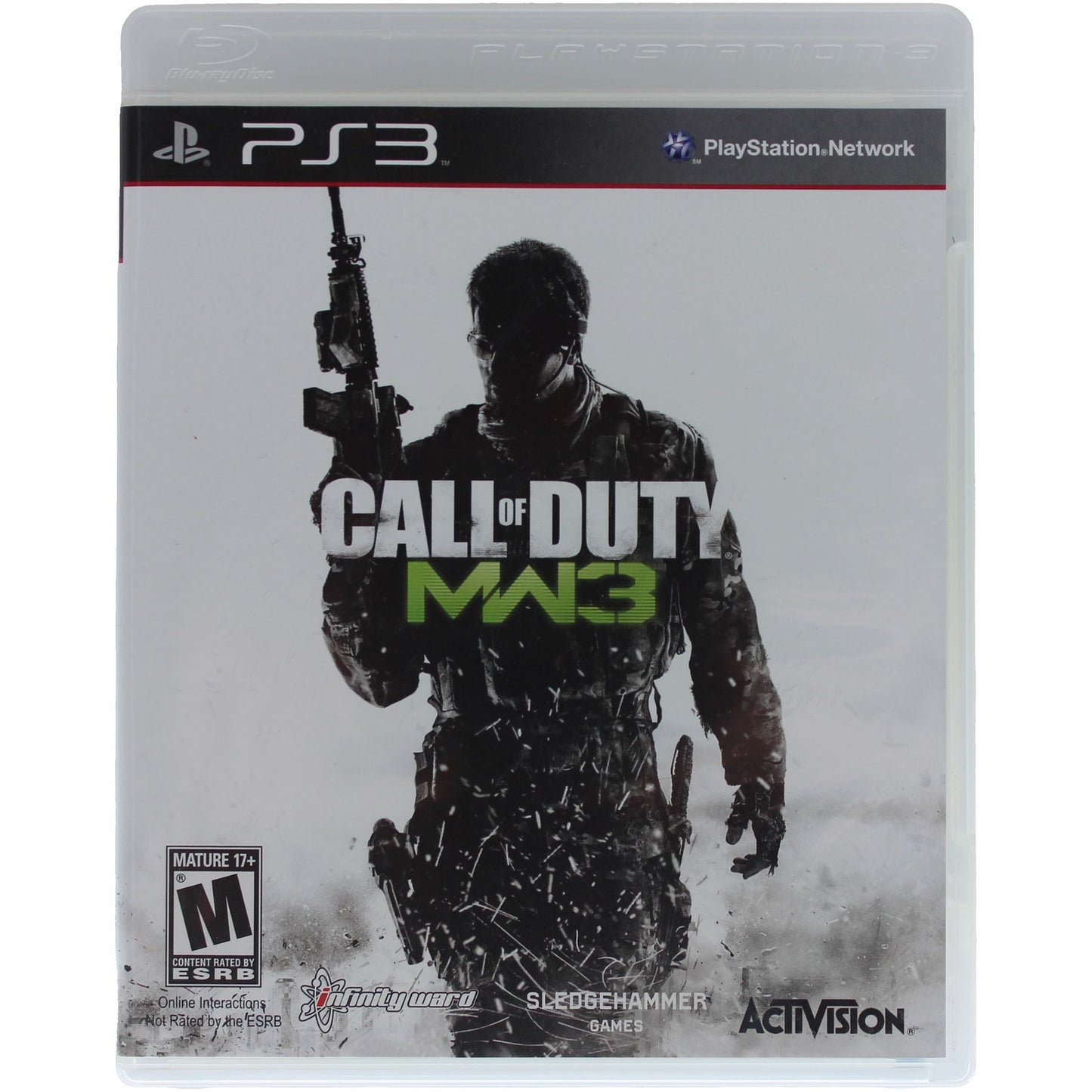 PlayStation 3 game case for 'Call of Duty MW3' with a soldier holding a rifle on a white background.