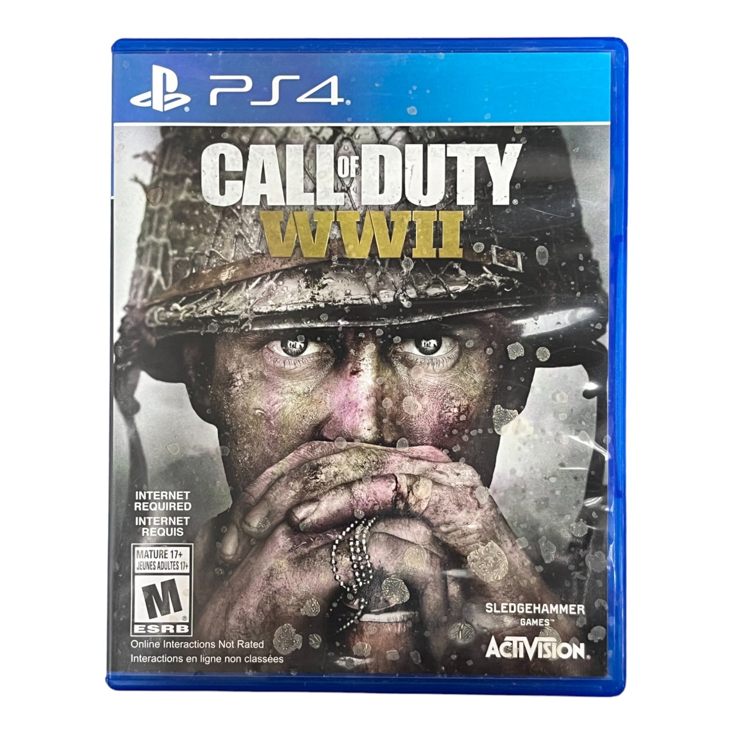 Call of Duty WWII game case for PS4 with soldier's face on cover