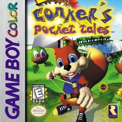 Game Boy Color game cartridge for 'Conker's Pocket Tales' with colorful graphics and character illustration.