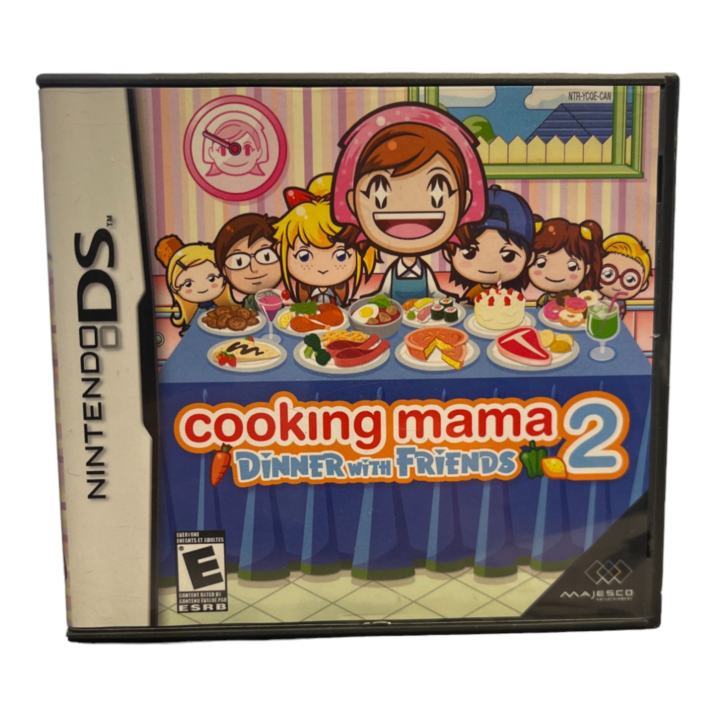 Nintendo DS game case titled 'Cooking Mama: Dinner with Friends 2' featuring cartoon characters around a table with food.
