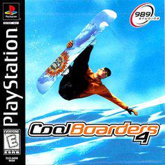 PlayStation game cover for 'Cool Boarders 4' featuring a snowboarder in mid-air.