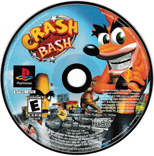 Game disc for 'Crash Bash' with PlayStation logo and character illustration