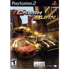 PlayStation 2 game cover for 'Crash and Burn' with two cars in a city street.