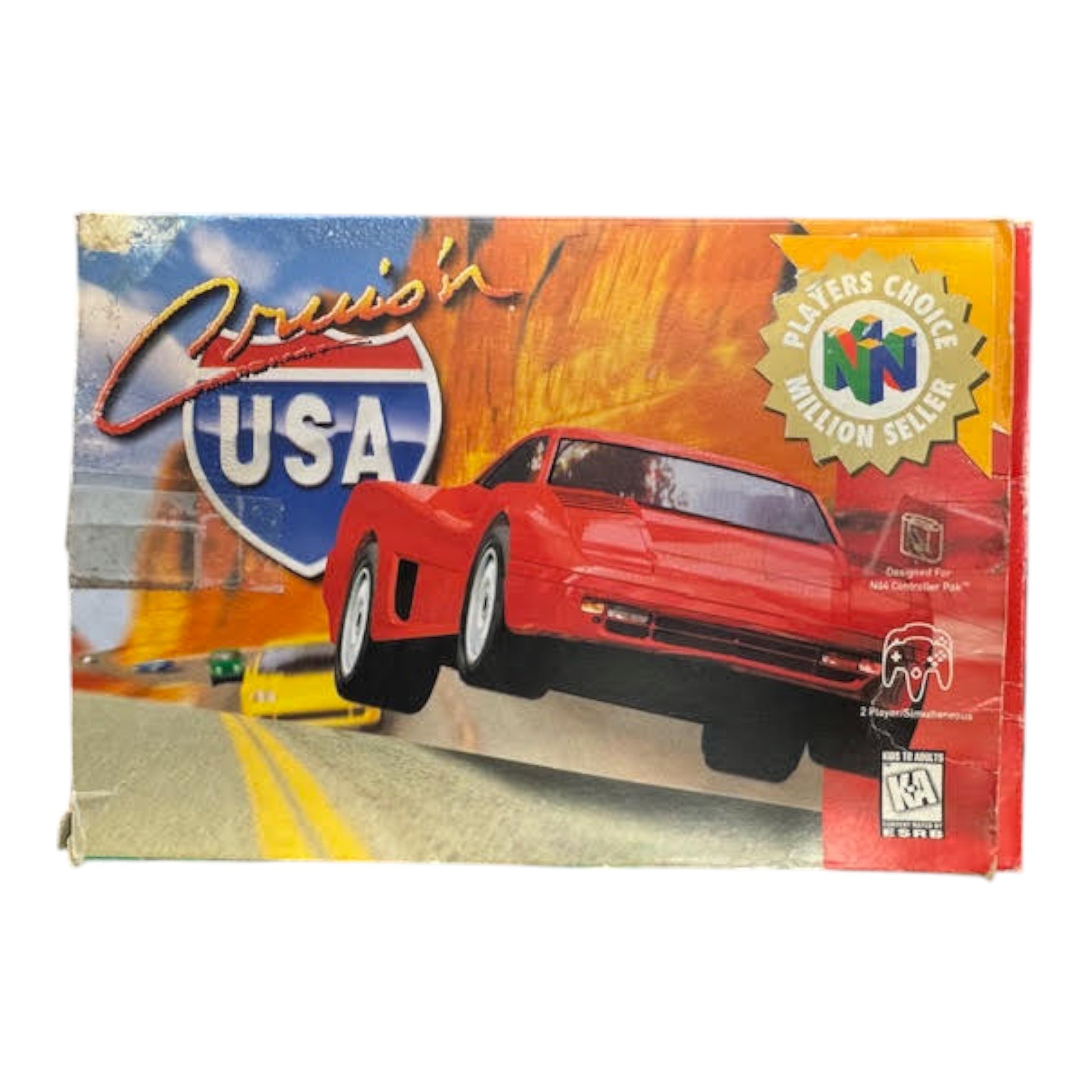 Box of 'Cruis'n USA' for Nintendo 64 with a red car on the road.