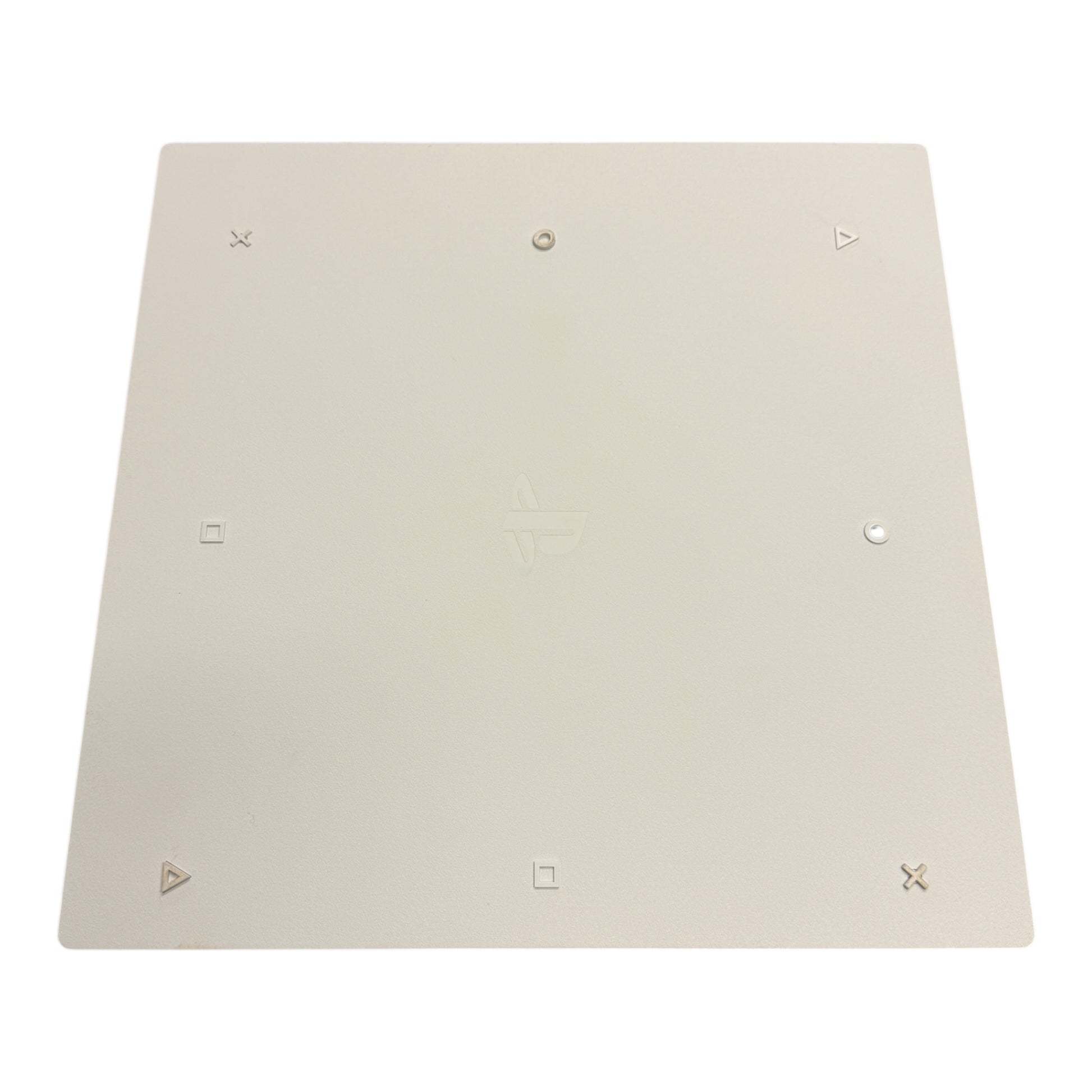 Beige square wall plate with multiple mounting holes on a white background