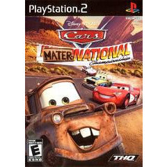 PlayStation 2 game case for 'Cars Mater-National' featuring a smiling tow truck character.