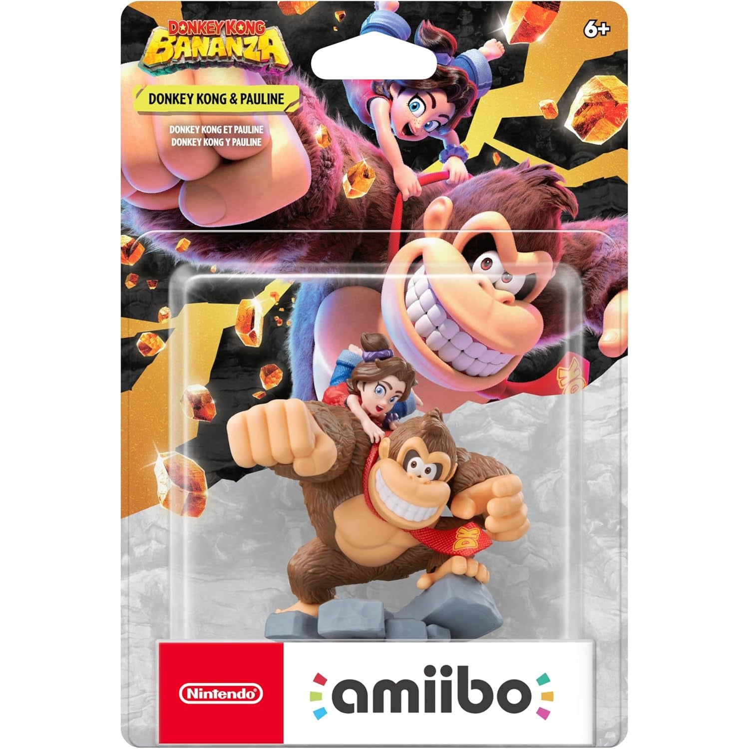 Nintendo amiibo packaging featuring Donkey Kong and Pauline from Donkey Kong Bananaza