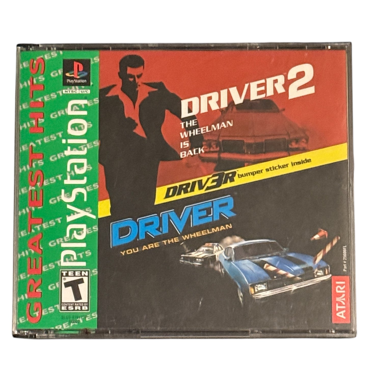 Vintage 'Driver' video game case for PlayStation with branding and graphics.