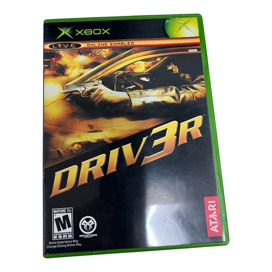 Xbox game case for 'Driver' with a glove holding a gun and car on the cover.