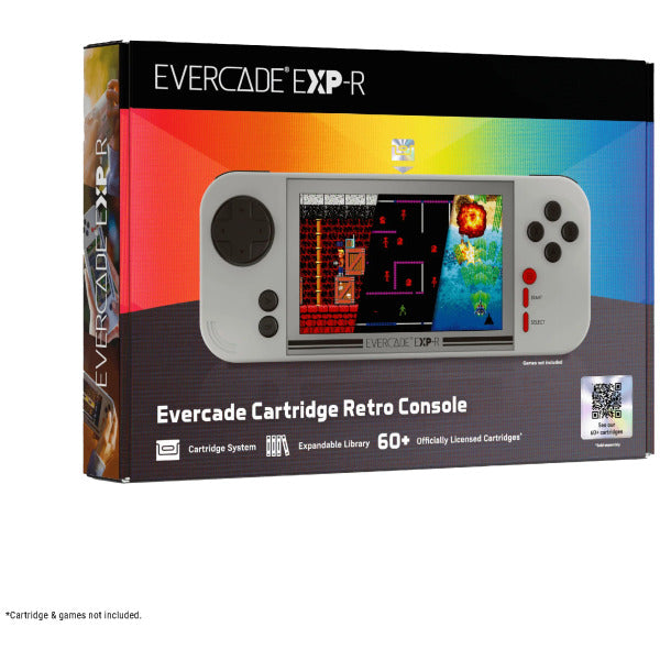 Box of Evercade EXP-R retro console with colorful design and console illustration.