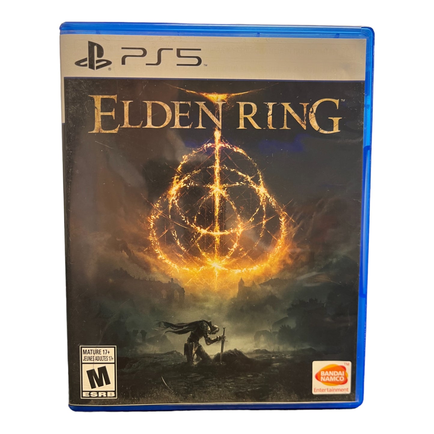 PlayStation 5 game disc cover for 'Elden Ring' with a dark and mystical design.