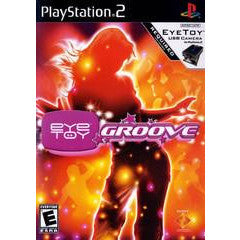 PlayStation 2 game cover for 'Eye Toy Groove' with a person dancing and glowing effects.