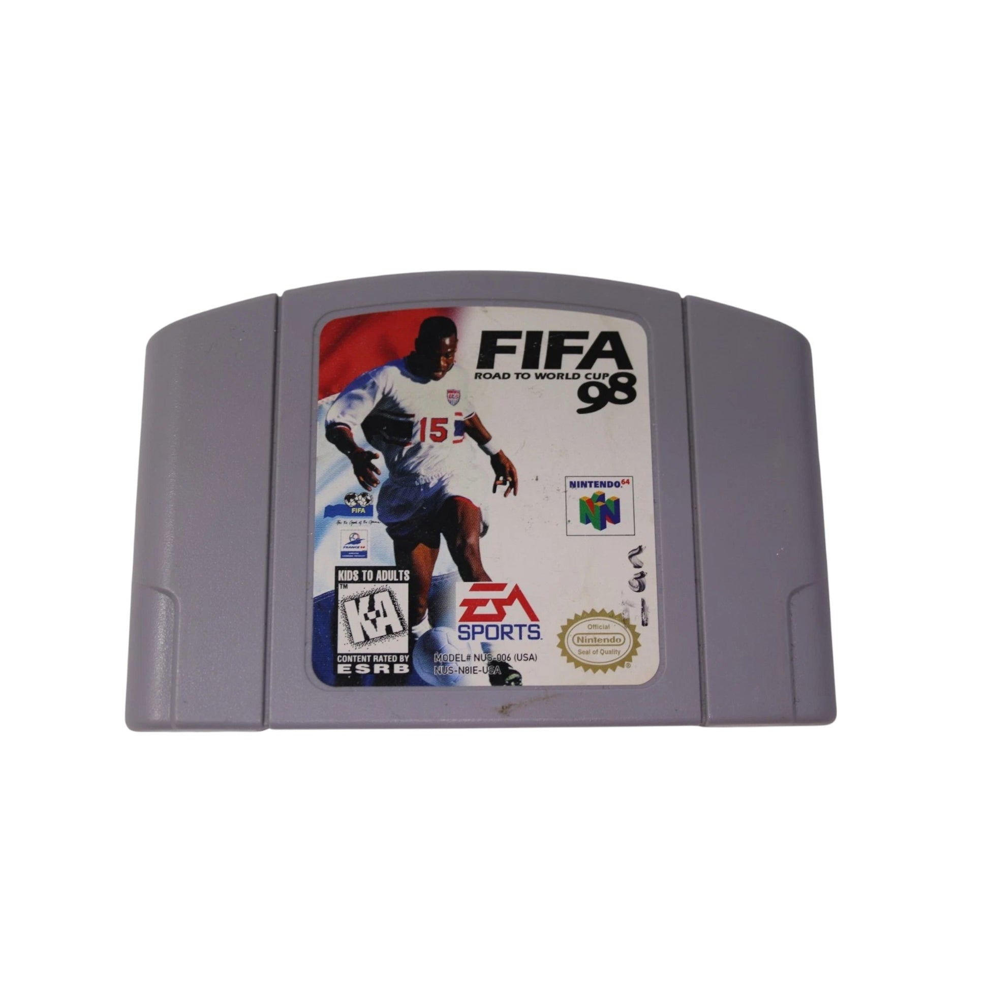FIFA 98 game cartridge for Nintendo 64 on a white background