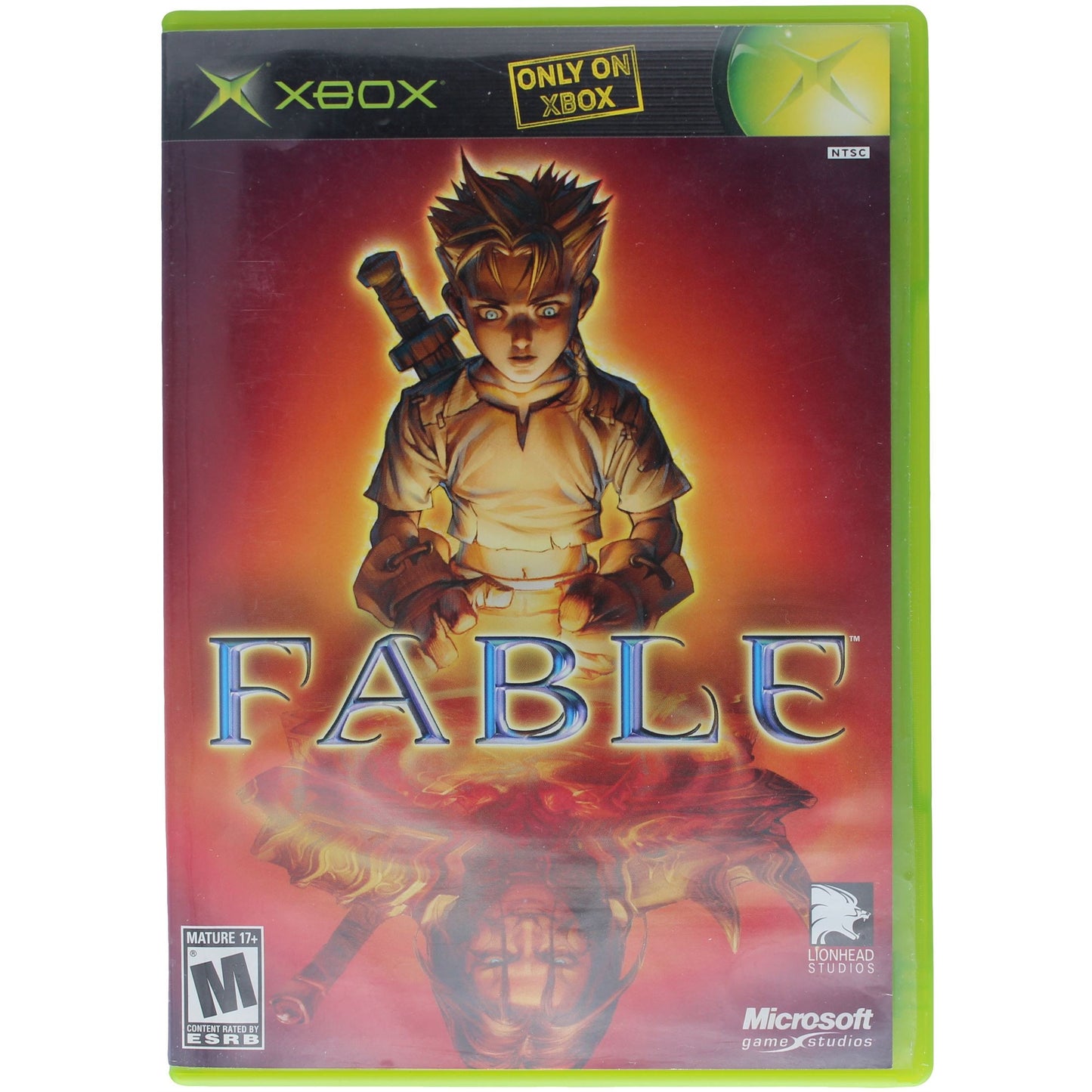 Fable game box for Xbox with character illustration on a white background