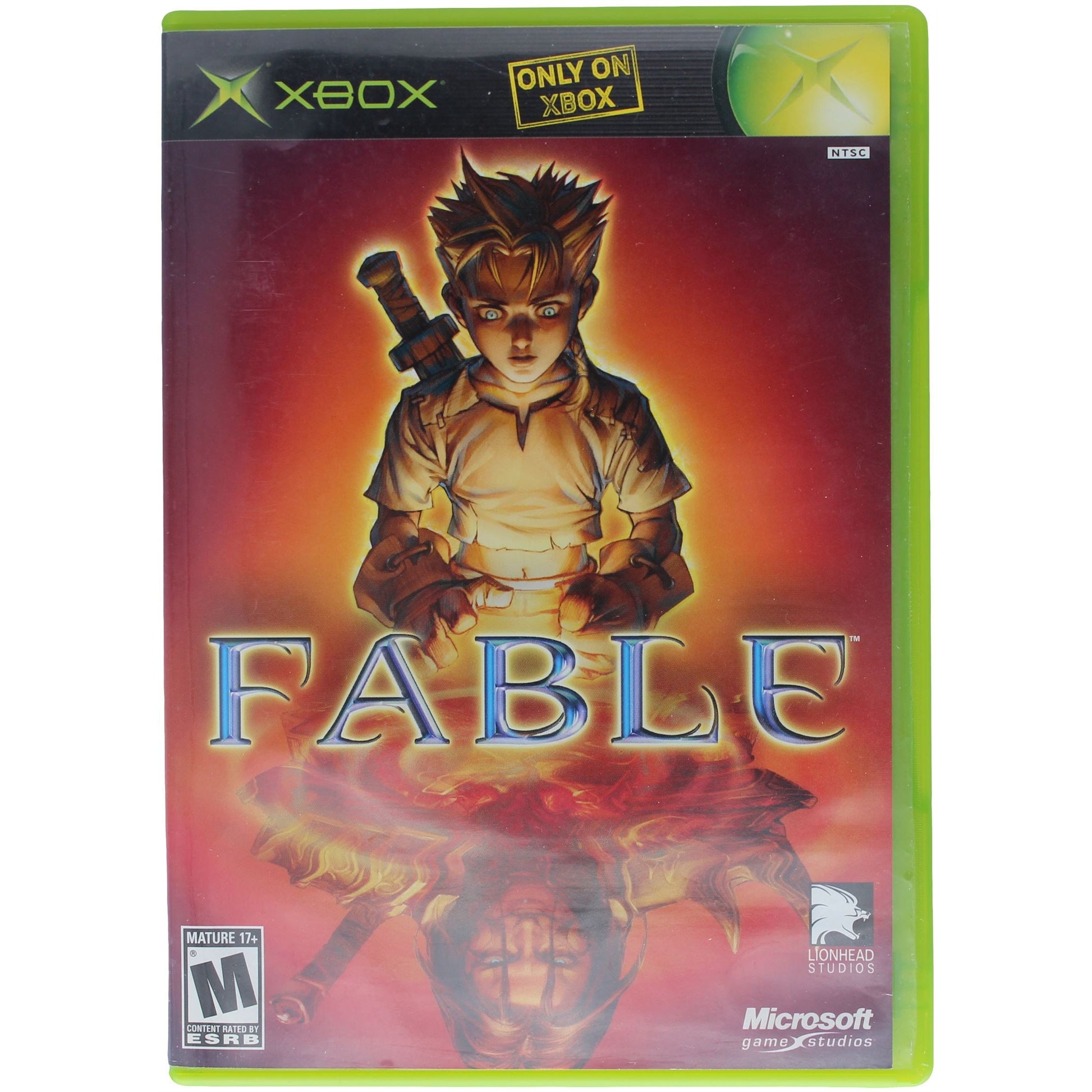Fable game box for Xbox with character illustration on a white background