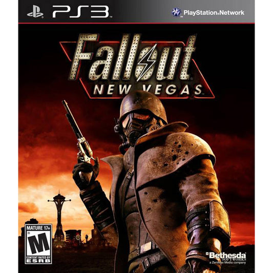 Game cover of 'Fallout New Vegas' for PS3 with a character holding a gun and a cityscape in the background.