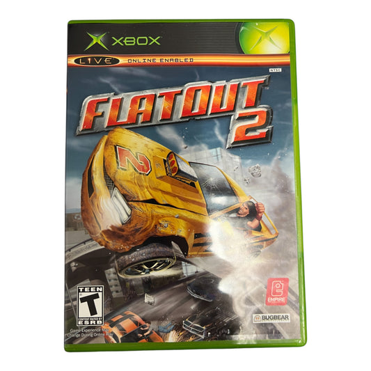 Flatout 2 game case for Xbox with a racing car on the cover