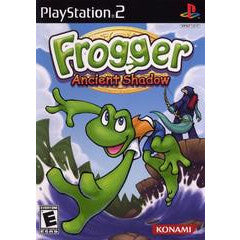 PlayStation 2 game case for 'Frogger: Ancient Shadow' with a frog character and Konami logo.