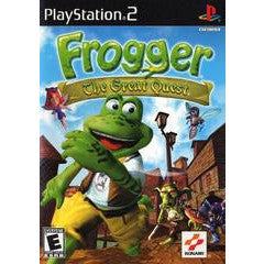 Frogger: The Great Quest game cover for PlayStation 2 with a frog character and colorful background.