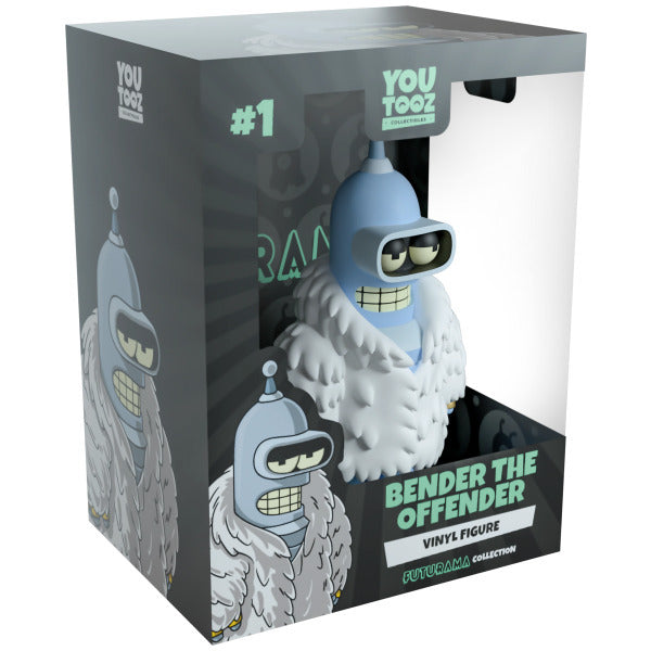 Boxed vinyl figure of Bender from Futurama with 'You Tooz' branding.
